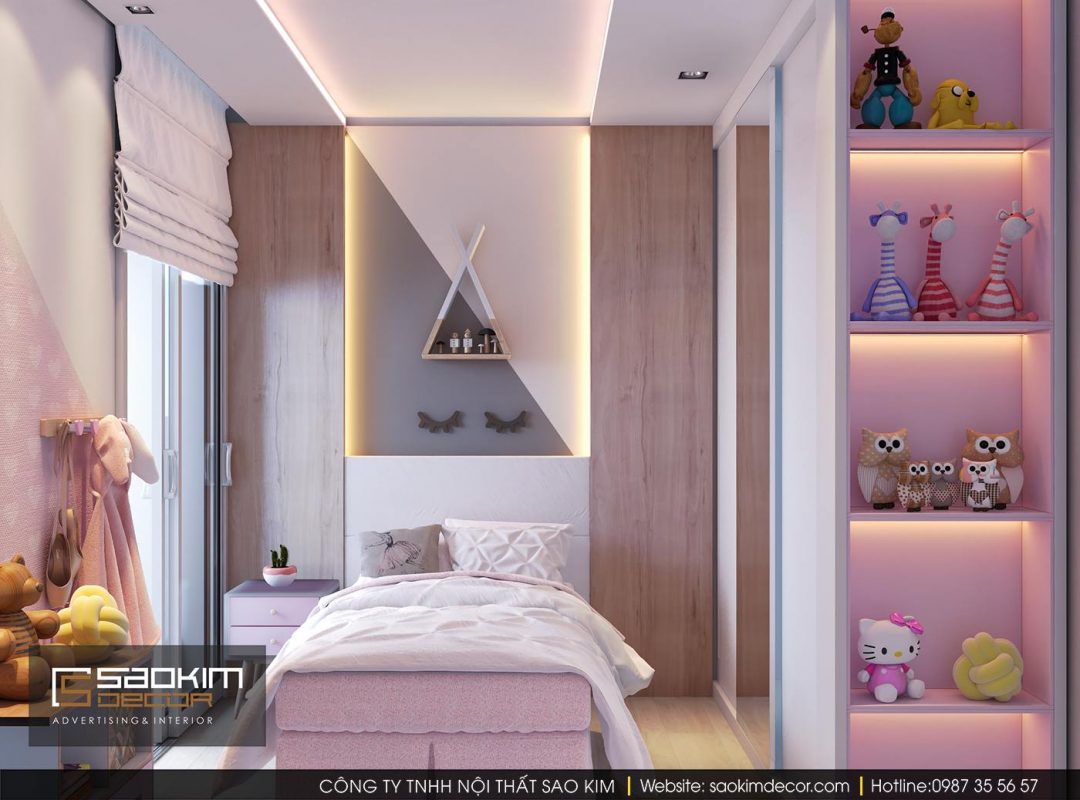 Thiết kế nội thất phòng ngủ bé gái với tone màu hồng pastel làm chủ đạo