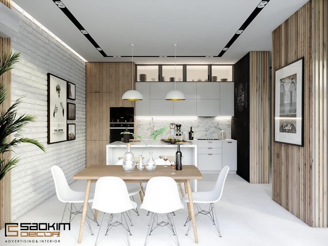 Chất liệu gỗ tự nhiên sáng màu luôn là một yếu tố không thể thiếu trong mọi không gian thiết kế nội thất chung cư phong cách Scandinavian