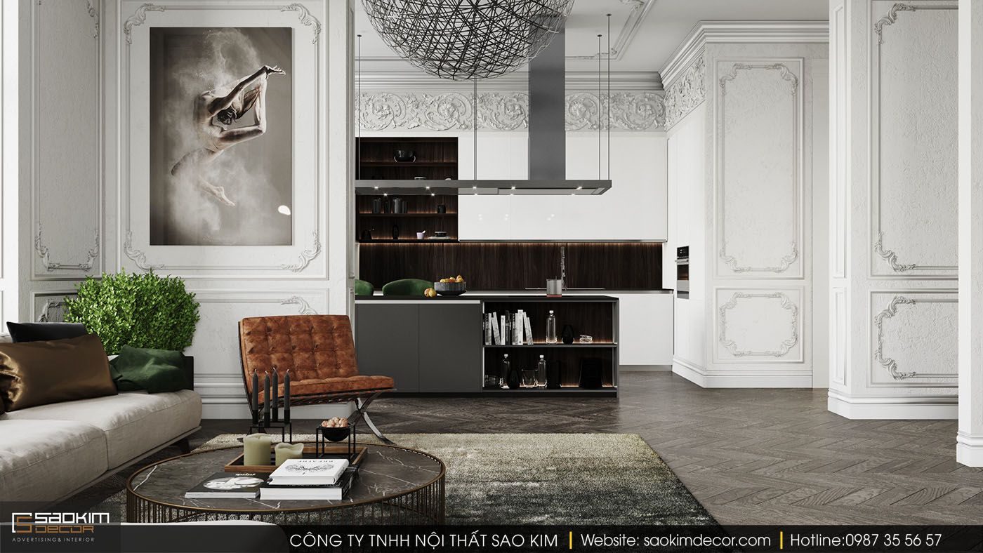 Thiết kế nội thất phòng khách chung cư tân cổ điển