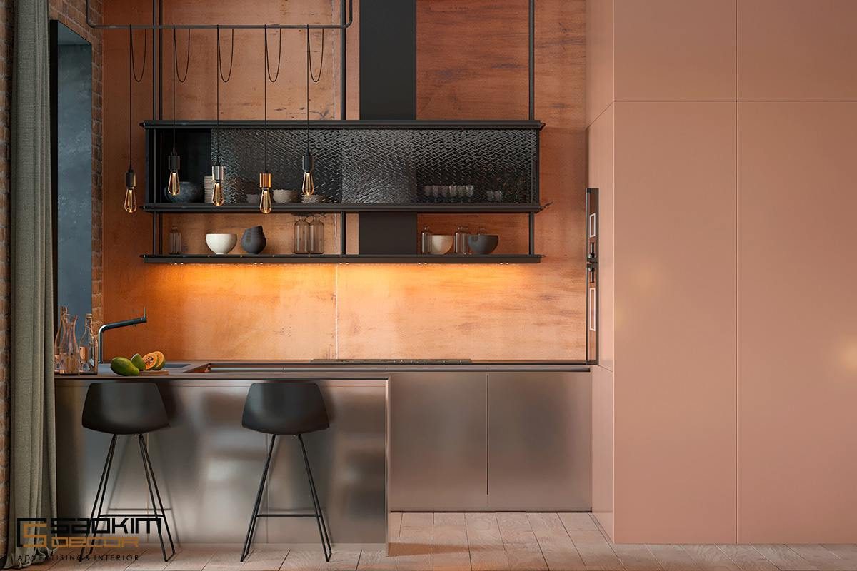 Thiết kế nội thất chung cư với không gian mở giữa phòng bếp và phòng khách