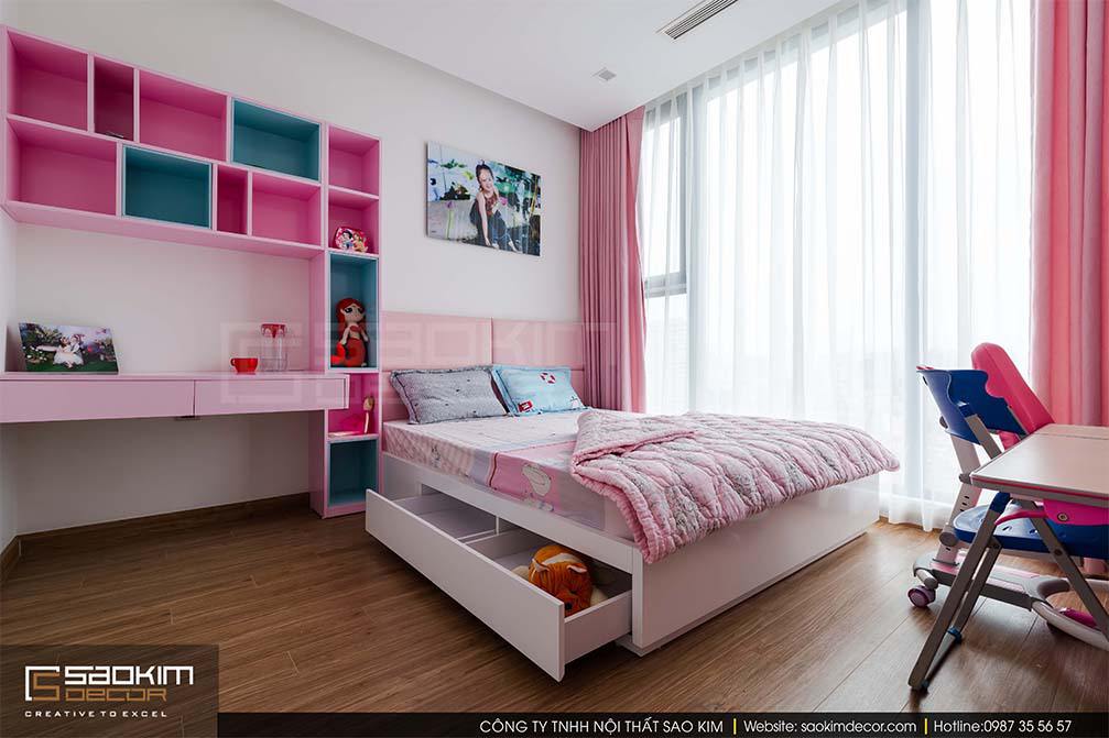 Thiết kế phòng ngủ chung cư bé gái Vinhome Metropolis Liễu Giai