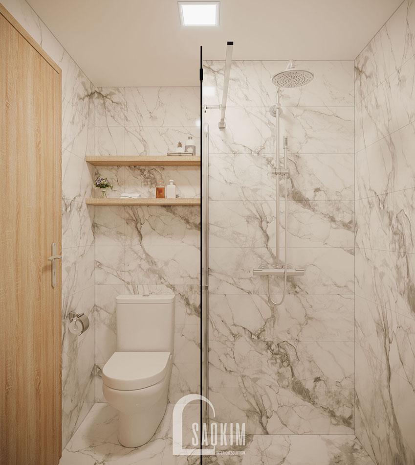 Không gian phòng tắm sạch sẽ, sang trọng với nội thất hiện đại, tinh tế