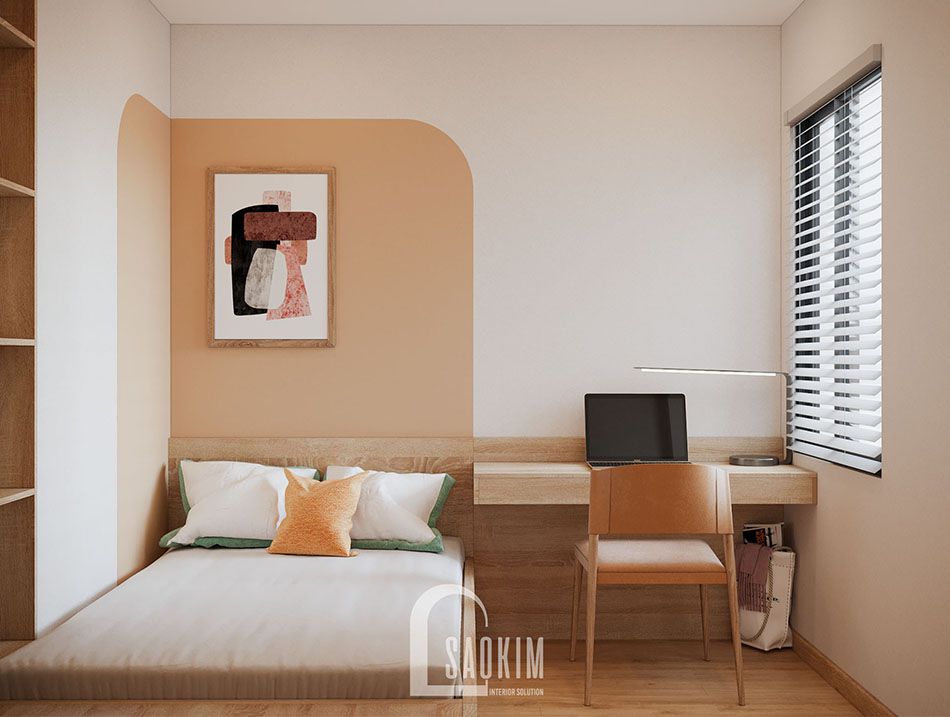 Mẫu phòng ngủ 2 căn hộ Vinhomes Smart City đẹp với phong cách thiết kế Color Block 