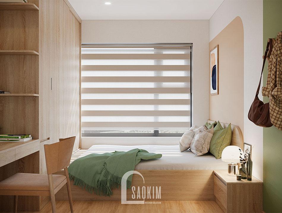 Không gian phòng ngủ là sự kết hợp hoàn hảo giữa phong cách Color Block và tối giản nội thất