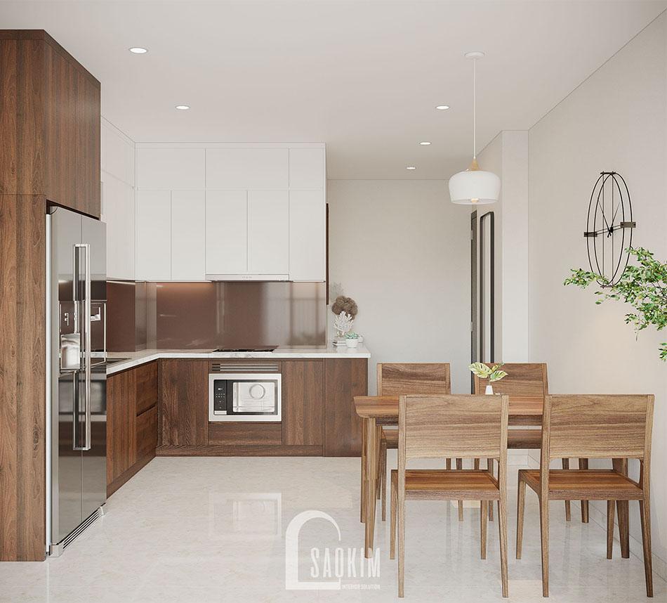 Không gian phòng ăn và bếp trong mẫu thiết kế căn hộ đẹp 87m2 chung cư PCC1 Thanh Xuân