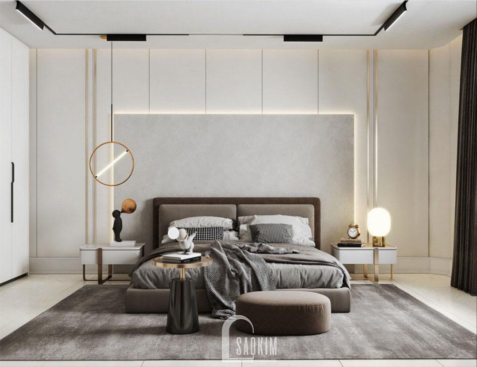 Vẫn là gam màu trắng và xám được sử dụng cho thiết kế phòng ngủ 2 tạo lên cảm giác gần gũi, chất sang cho không gian này