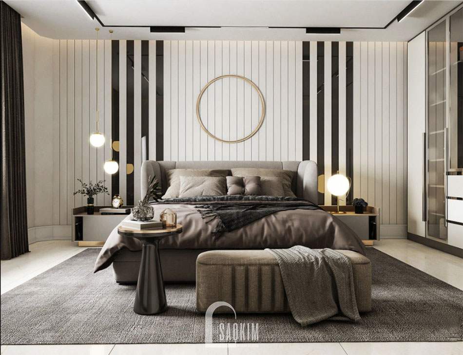 Thiết kế nội thất phòng ngủ master cao cấp chung cư The Matrix One kết hợp giữa gam màu trắng và xám